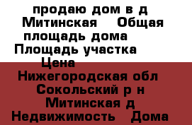 продаю дом в д. Митинская  › Общая площадь дома ­ 60 › Площадь участка ­ 40 › Цена ­ 1 000 000 - Нижегородская обл., Сокольский р-н, Митинская д. Недвижимость » Дома, коттеджи, дачи продажа   . Нижегородская обл.